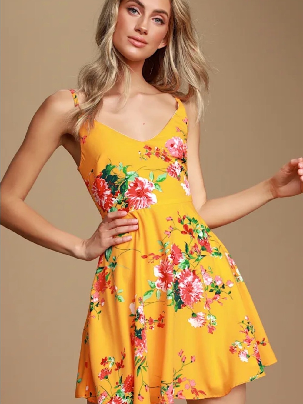 Lulu's Yellow Floral Mini Dress